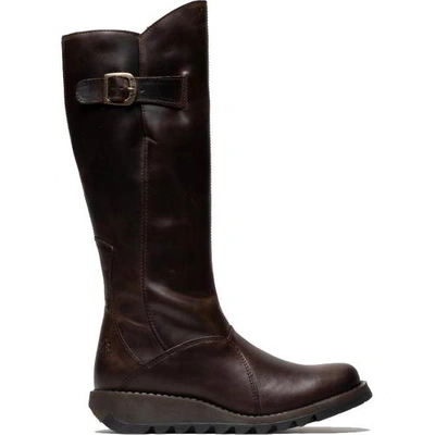 Pre-owned Fly London Mol 2 Womens Ladies Leather Zip Up Knee High Wedge Boots Size Uk 4-8