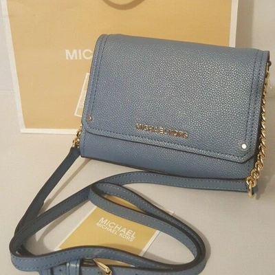Pre-owned Michael Kors Hayes Small Clutch Crossbody Bag In Leather. Denim Colour