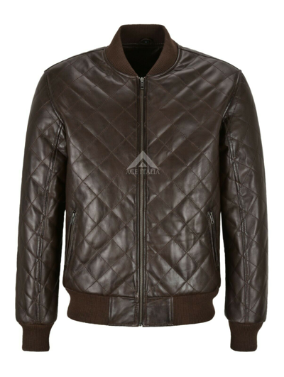 Pre-owned Smart Range Men 70s Bomber Leather Jacket Brown Quilted Street Inspired Retro Napa 275-d