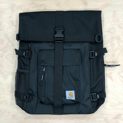 Pre-owned Carhartt Wip Philis Backpack Duck Canvas 11 oz Black Roll Top Bag Ship World
