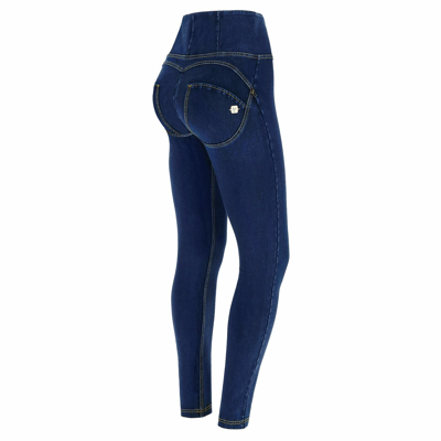 Pre-owned Freddy Women's Wr.up® High-rise Skinny-fit Trousers In Dark Blue Stretch Denim