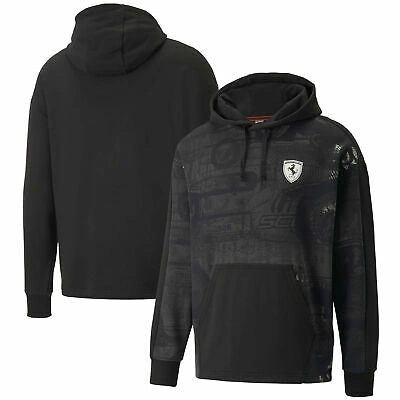 Pre-owned Puma Mens Scuderia Ferrari Race All Over Print Sweat Hoodie Sweatshirt Black