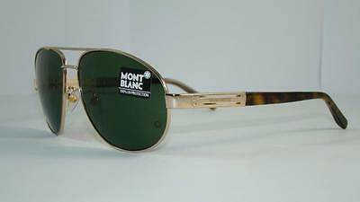 Pre-owned Montblanc Mont Blanc Mb 369 S 28n Matte Gold & Havana Sunglasses Green Lens Siz 60