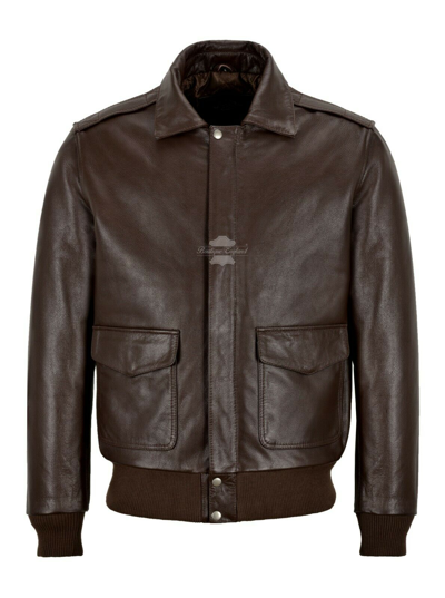 Pre-owned Smart Range Leather Men's Bomber Leather Jacket Brown Cowhide Classic Collared Aviator Flying Jacket