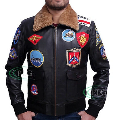 Pre-owned Branded Top Gun Men's Jet Fighter Bomber Navy Air Force Pilot Leather Jacket