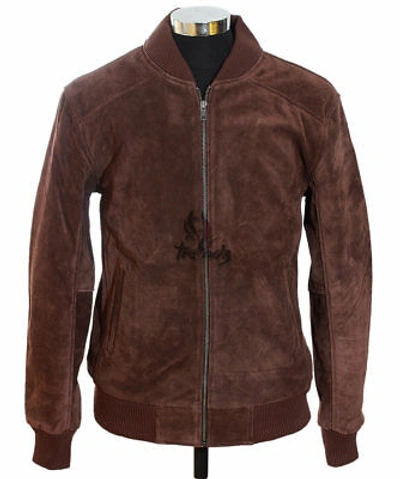 Pre-owned Harrington 70s Mens Bomber Jacket Varsity Classic Real Suede Leather Pilot Jacket Brown