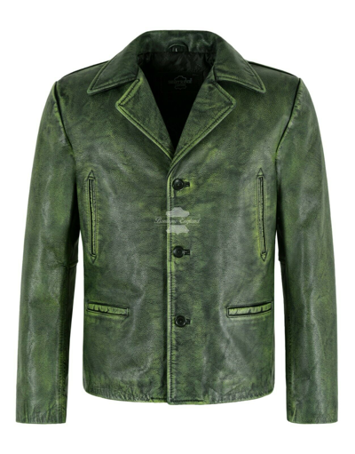 Pre-owned Smart Range Mens 70's Green Vintage Classic Collared Blazer Real Cowhide Leather Jacket 4162