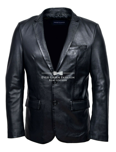Pre-owned Real Leather Men's Leather Blazer Black Classic Italian Tailored Soft  Z-120