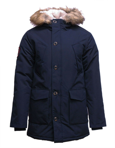 Pre-owned Superdry Mens Winter Everest Parka Jacket Coat Hood Faux Fur Full Zip Navy