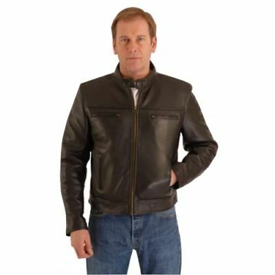 Pre-owned Osx Men Black Vespa Waxy Cowhide Biker Leather Jacket Bomber Bike Rock