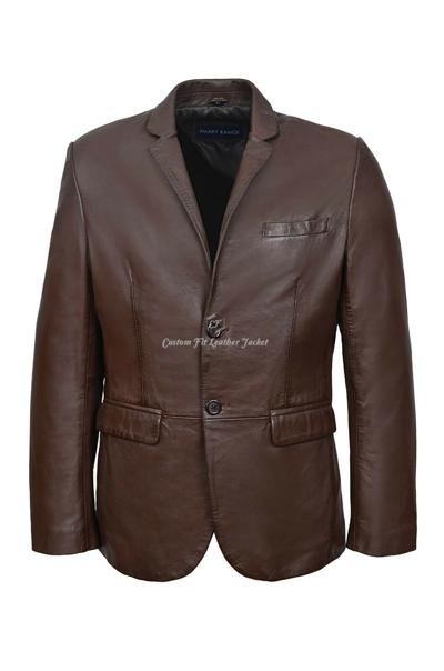 Pre-owned Milano Men's Real Leather Coat Brown Napa 2 Button  Blazer Classic Fashion 3450