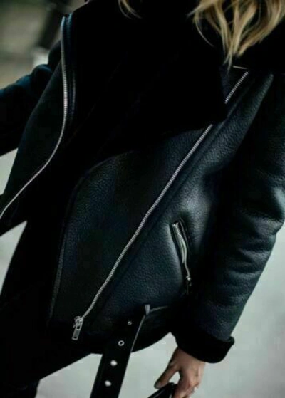 Pre-owned Aviator Black Sheep Women Shearling Fur Double Faced Biker Jacket  Coat Leather
