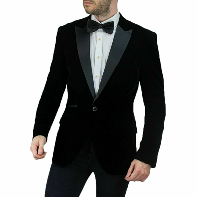 Pre-owned Cavani Men's Velvet Blazer Smart Formal Prom Dinner Jacket Slim Fit One Button