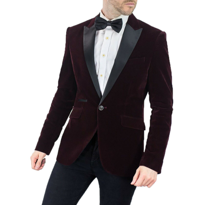 Pre-owned Cavani Mens Velvet Blazer Smart Formal Prom Dinner Jacket Slim Fit One Button
