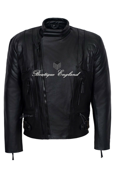 Pre-owned Smart Range Terminator 3' Men's Black Motorcycle Motorbike Cruiser Cowhide Leather Jacket