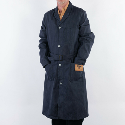 Pre-owned Nigel Cabourn Lybro Workers Long Denim Coat Overcoat In Indigo Blue Size 48