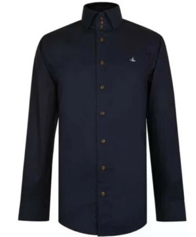 Pre-owned Vivienne Westwood Mens Navy Shirt 3 Brown Button Size 46/xs, 50/ L,52/xl Rrp£200