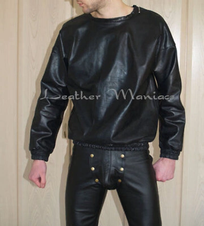 Pre-owned Leather Maniacs Black Leather Pullover Jumper Sweat Shirt Jumper