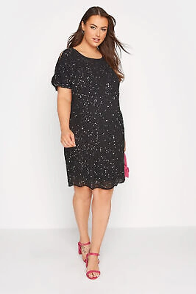 Pre-owned Yours Luxe Women's Curve Black Sequin Cold Shoulder Cape Dress Plus Size Curve Black