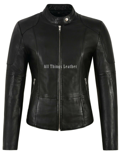 Pre-owned Carrie Ch Hoxton Ladies Real Leather Jacket Black Napa Slim Fit Classic Fashion Biker Style 1452