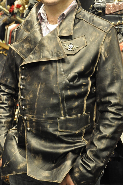 Pre-owned London Steampunk Dieselpunk Style Leather Distressed Mens Tailored Biker Jacket Impero