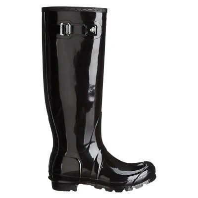 Pre-owned Hunter Original Tall Gloss Black Wellies Womens Rainboots