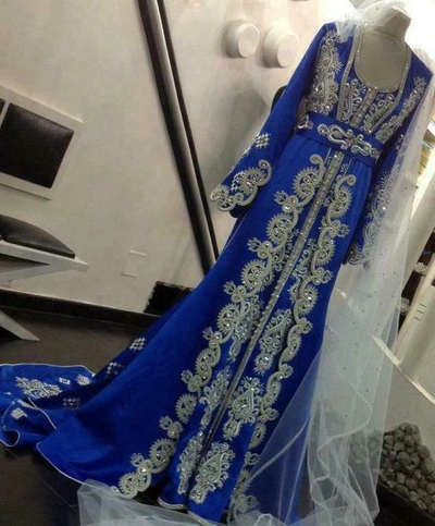 Pre-owned Fashion Moroccan Dubai Kaftan Jalabiya Bridal Hand Embroidery Wedding Gown Takshita Var