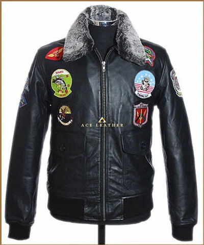 Pre-owned Top Gun Mens  Aviator Jet Fighter Bomber Navy Air Force Pilot Leather Jacket
