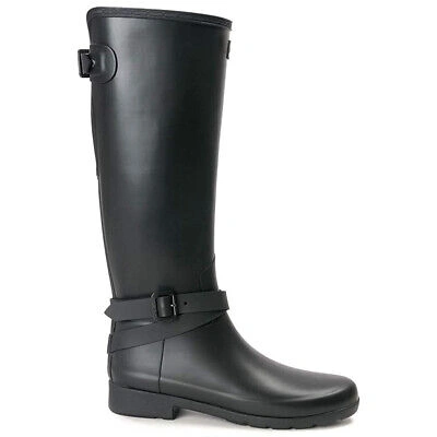 Pre-owned Hunter Womens Boots Refined Back Adjustable Tall Casual Wellington Rubber