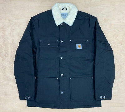 Pre-owned Carhartt Wip Fairmount Jacket Organic Cotton Black Rigid Chore Coat Canvas Fur