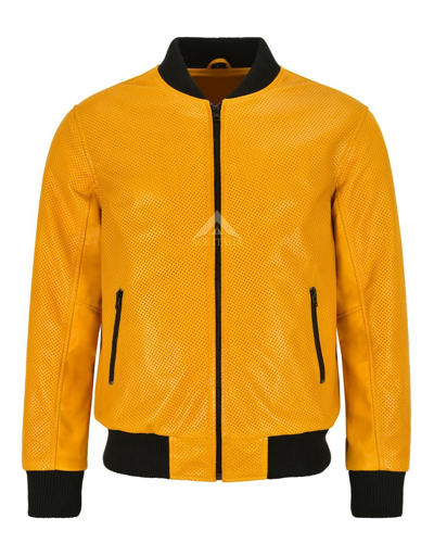 Pre-owned Smart Range Leather Men's Bomber Jacket Perforated Mustard Napa Leather Classic Aviator Series 4987