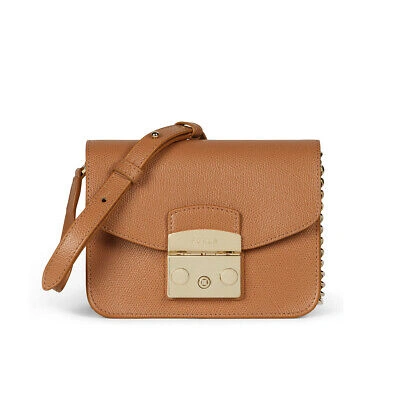 Pre-owned Furla Woman Crossbody Bag  Metropolis Mini In Brown Leather With Shoulder Chain