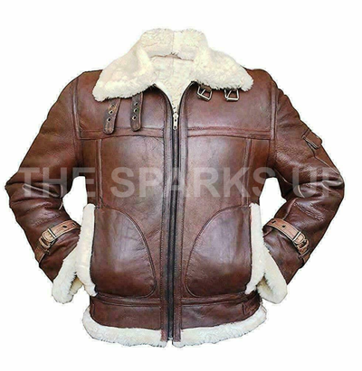Pre-owned The Sparks Up Mens Aviator Pilot Raf B3 Flying Bomber Fur Shearling Sheepskin Leather Jacket