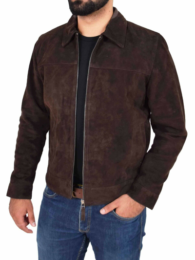 Pre-owned Fashion Genuine Brown Suede Jacket For Men Fitted Zip Fasten Biker Style Fitted Coat