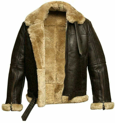 Pre-owned Hm Men's Aviator Pilot Raf B3 Flying Bomber Fur Genuine Shearling Leather Jacket
