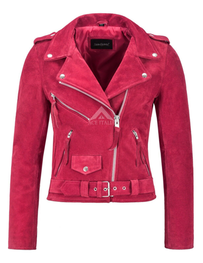 Pre-owned Smart Range Leather Ladies Brando Leather Jacket Fuchsia Pink Suede Fitted Biker Motorcycle Mbf