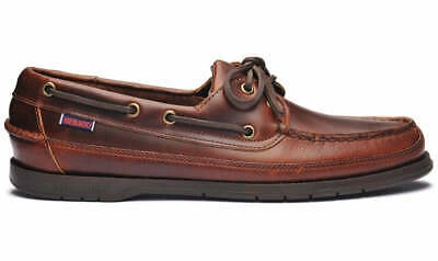 Pre-owned Sebago Men's 7000gd0 Schooner Waxed Leather Boat Shoes Brown Gum