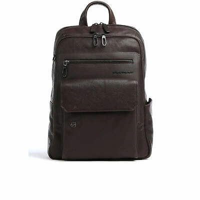 Pre-owned Piquadro Men Backpack  Martin Ca5342s116 Blue Leather Travel Rucksack Laptop Bag