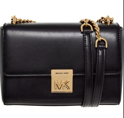 Pre-owned Michael Kors Mindy Leather 38s0ctzl2l Chain Shoulder Bag Black