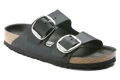 Pre-owned Birkenstock Arizona Big Buckle Oiled Leather In Black (art:1011074)