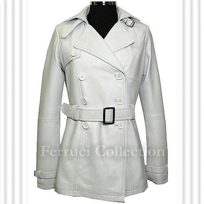 Pre-owned Felicia Ladies Leather Trench Coat White Lamb Leather Jacket Mid Length Coat