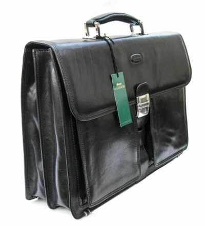 Pre-owned Hansson Sale  Luxury Black Texas 3 Gusset Briefcase Men's Business Bag Office