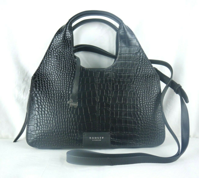 Pre-owned Radley Lisson Grove Croc Multiway Cross Body Bag Or Grab Bag Black Leather