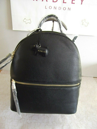 Pre-owned Radley ♡  London Fountain Road Black Medium Zip Top Backpack Rrp £199