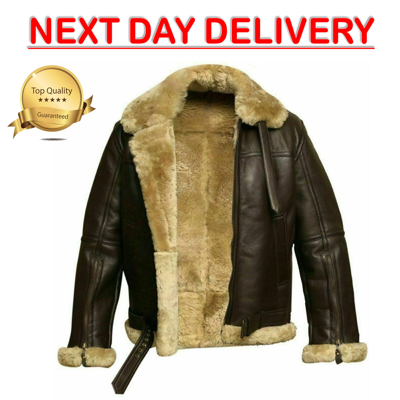 Pre-owned Akl Raf Mens B3 Air Force Pilot Flying Aviator Fur Bomber Brown Leather Jacket