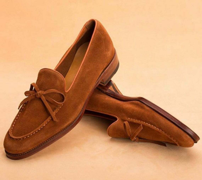 Pre-owned Handmade Men  Lace Loafers Brown Suede Leather Formal Casual Wear Dress Shoes
