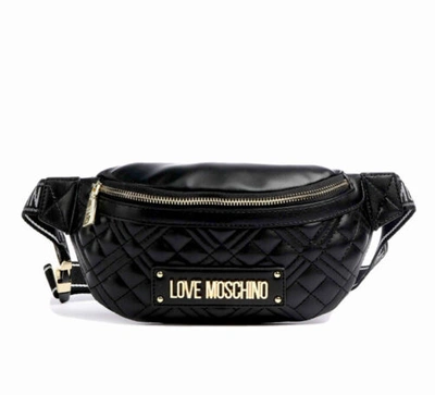 Pre-owned Moschino Love  - Quilted Logo Bum Bag - Women - [brand New] - Black - Authentic