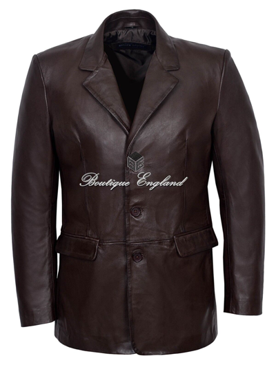 Pre-owned Smart Range Mens Leather Blazer Brown Classic Italian Tailored Soft Real Leather Slim Jim