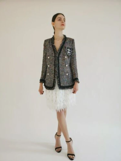 Pre-owned Handmade Tweed Boucle Multi-colour Evening Jacket With Pearls