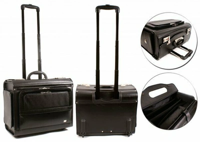 Pre-owned Top Brand Leather Pilot Case Business Laptop Travel Flight Briefcase Bag Wheeled Trolley